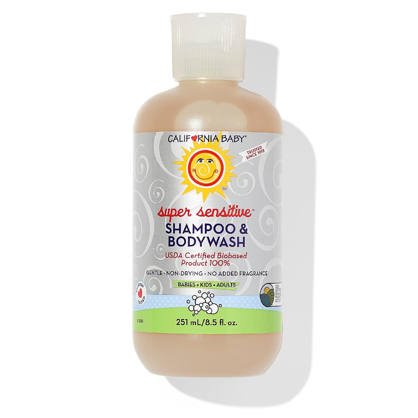 California Baby Super Sensitive Baby Shampoo + Baby Wash | 100% Plant-Based | Unscented Body Wash For Sensitive Skin | Hypoallergenic | 251mL / 8.5 oz