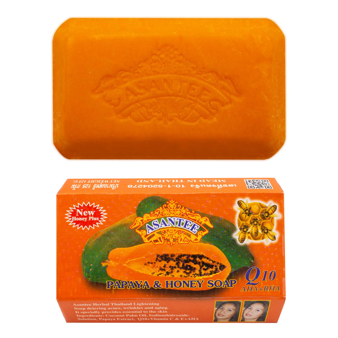 ASANTEE PAPAYA & HONEY Soap Bars with Vitamin C,E and Q10 Skin Cleansing 4.40 Oz New