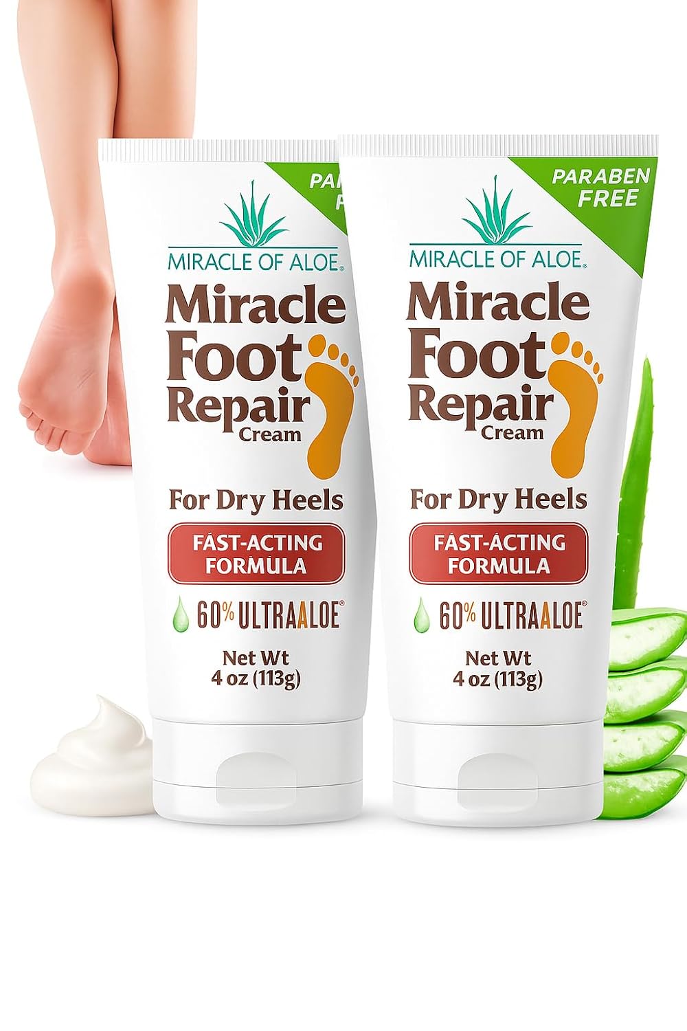 Miracle Foot Repair Cream (1 oz / 12 Pack) Repairs Dry Cracked Heels and Feet, 60% Pure Ultra Aloe Moisturizes, Softens, and Repairs