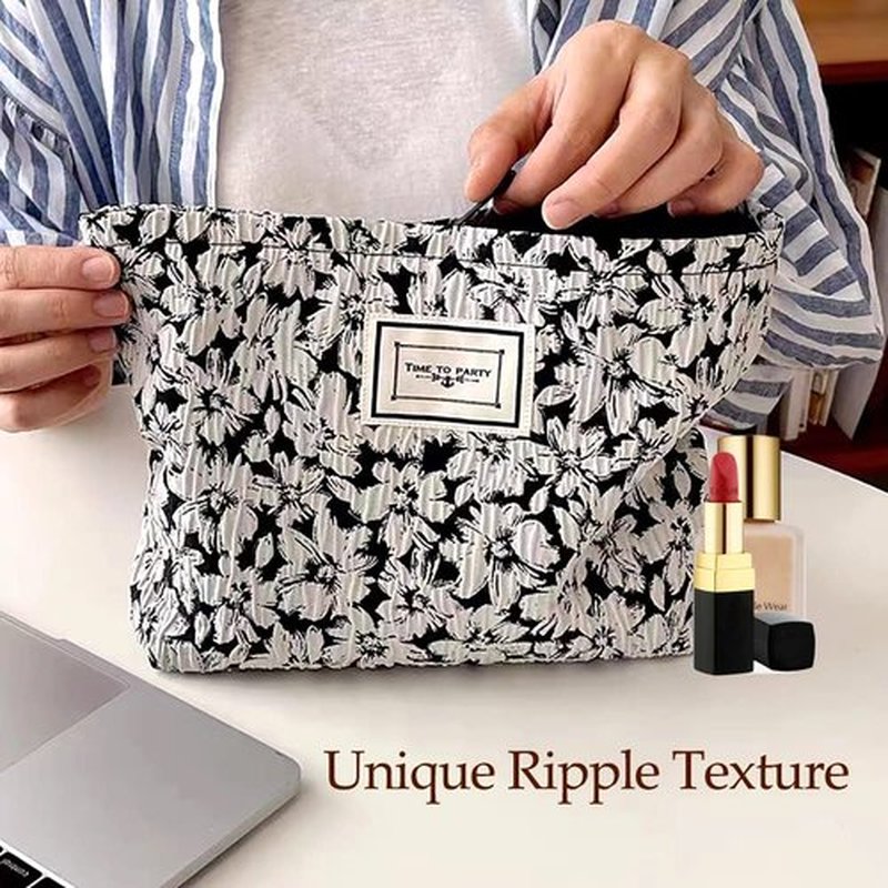 STARDW Floral Cosmetic Bags Makeup Bags for Women and Girls,Travel Makeup Bag Large Capacity Canvas Makeup Bag,Makeup Organizer Bag Zipper Pouch (White Flowers)