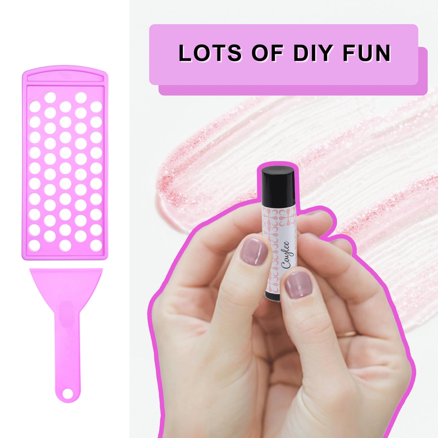 Kare & Kind Lip Ba lm Filling Tray Kit - 1x Filling Tray, 1x Spatula, 50x Lip Balm Tubes (Black), 50x Writable Sticker (3 colors), 50 Printed Stickers (Transparent) - DIY Homemade Lip Balm