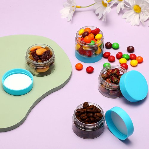 Patelai 4 Pieces Round Clear Wide-mouth Leak Proof Plastic Container Jars with Lids for Travel Storage Makeup Beauty Products Face Creams Oils Salves Ointments DIY Making or Others (Blue,1 Ounce)