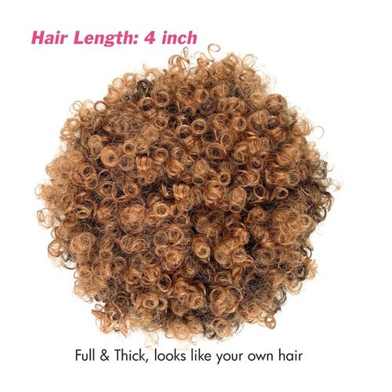 Allyreetress Short Curly Wigs with Headbands Attached for Black Women Synthitic Kinky Curly Afro Puff No Drawstring Ponytail Wig Headwrap Hairstyles With 2 Clips(T1B/30)