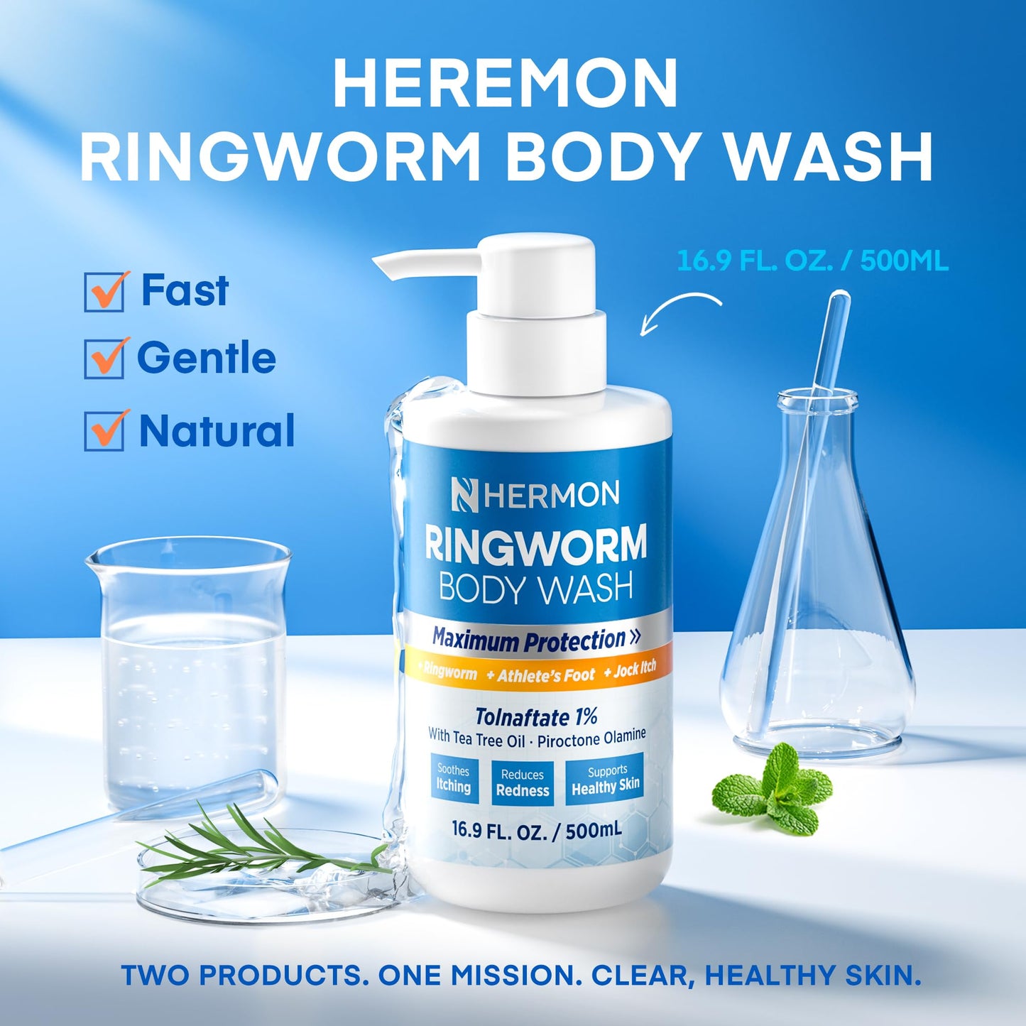 Antifungal Ringworm Treatment Body Wash - Antibacterial Wash with 1% Tolnaftate & Tea Tree Oil for Ringworm, Jock Itch, Tinea, Back Acne & Foot Odor on back, chest, groin, feet for Men and Women 500ml