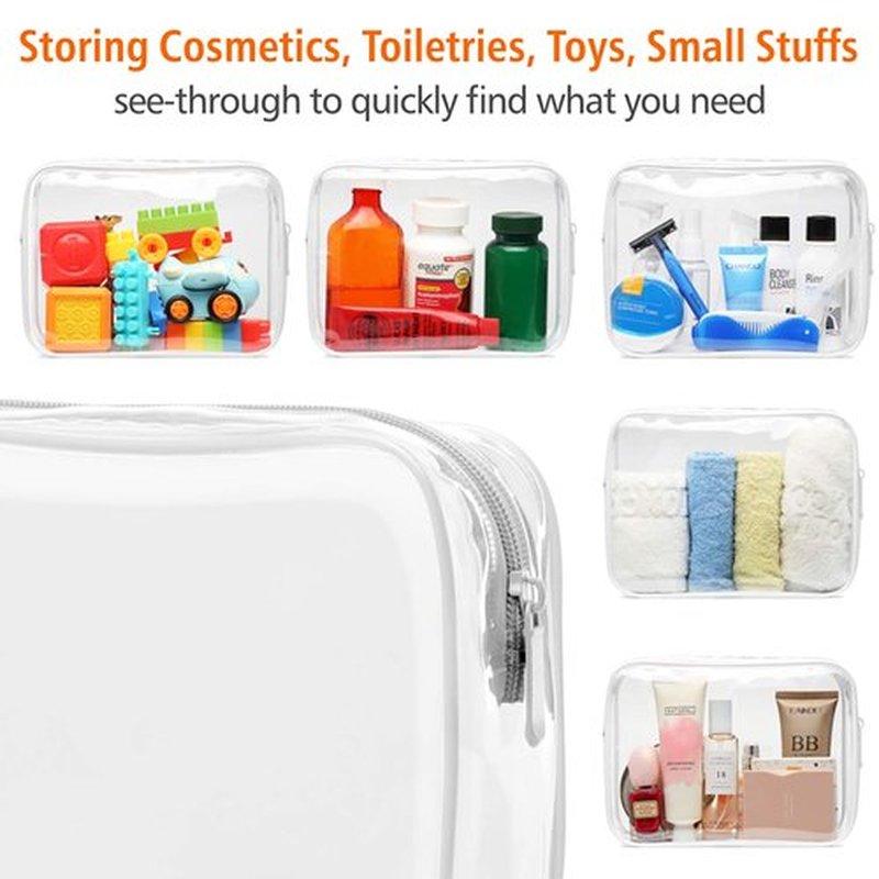 PACKISM Clear Toiletry Bag - 3 Pack TSA Approved Toiletry Bag Quart Size Bag, Travel Makeup Cosmetic Bag for Women Men, Carry on Airport Airline Compliant Bag, Black, White, Orange
