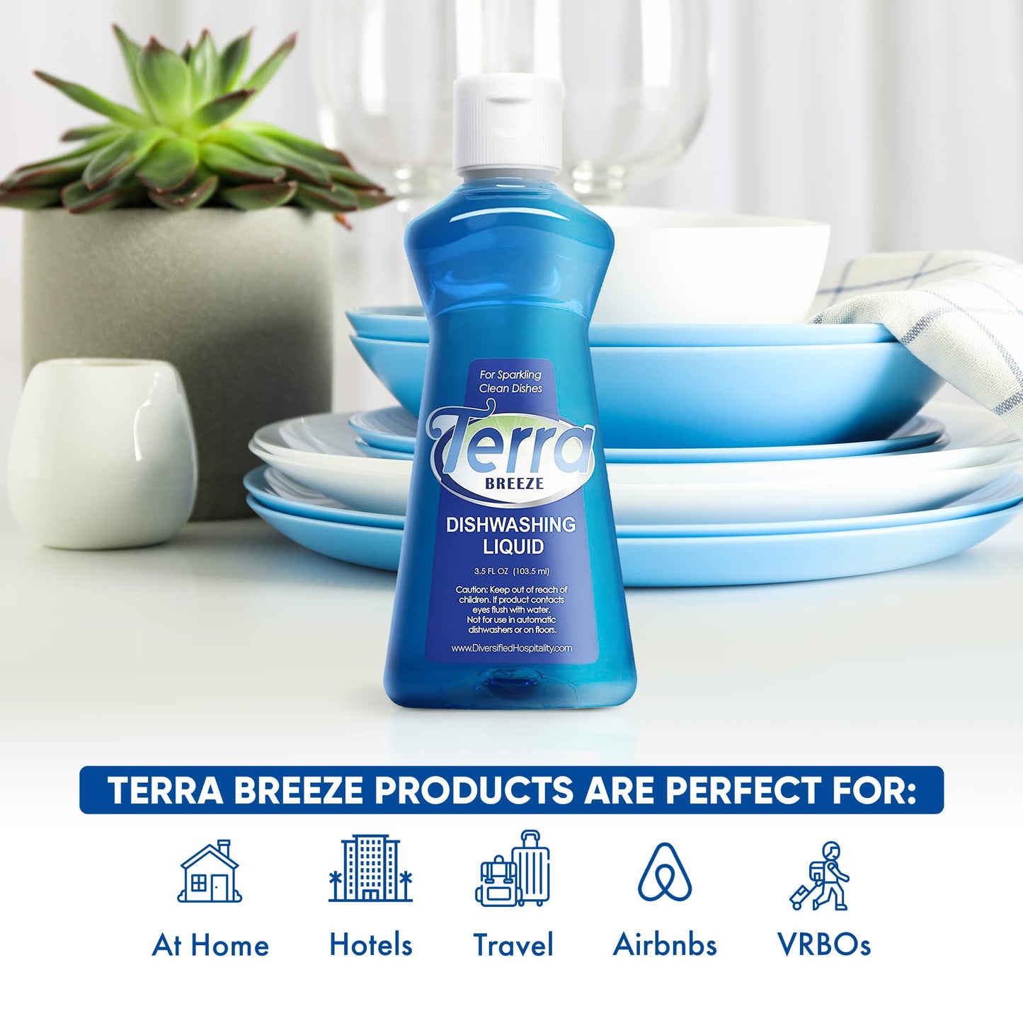 Terra Breeze Hotel Liquid Dish Soap | Dishwashing Liquid Detergent - Travel Essentials for Hospitality & Vacation Rentals | 3.5 oz Travel Size Dish Detergent Kitchen Soap (Case of 72)