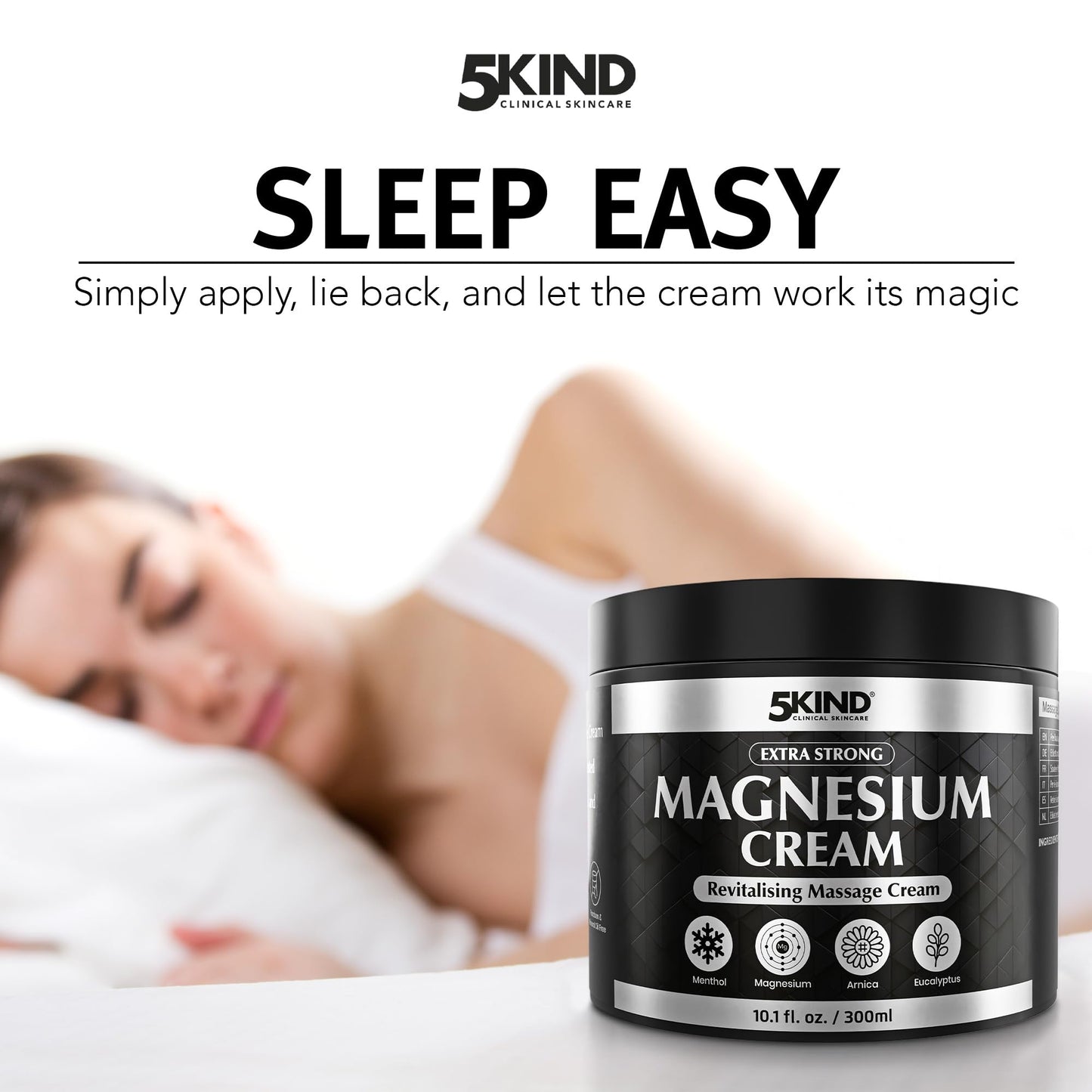 5Kind Extra Strong Magnesium Cream 10.1 fl oz - Neuropathy Nerve Relief Cream - Lotion for Restless Legs - Magnesium Rub Infused with Arnica, Eucalyptus, Comfrey, Menthol & Hemp Oil