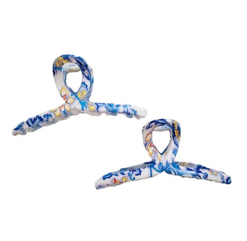 Generic Duo Bloom Delight: 2-Piece Blue and Yellow Flower Design Multi-Style Hair Clips (Style3-Blue and Yellow-2 pc)