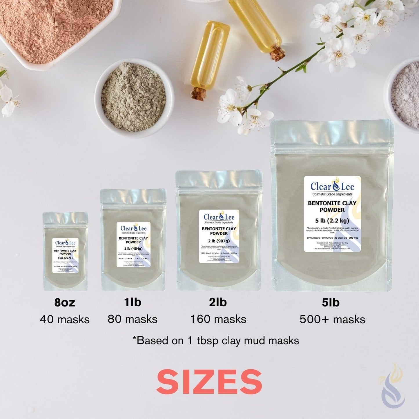ClearLee Bentonite Clay Cosmetic Grade Powder - 100% Pure Natural Powder - Indian Clay - Great For Skin Detox, Rejuvenation, and More - Heal Damaged Skin - DIY Clay Face Mask (1 LB)