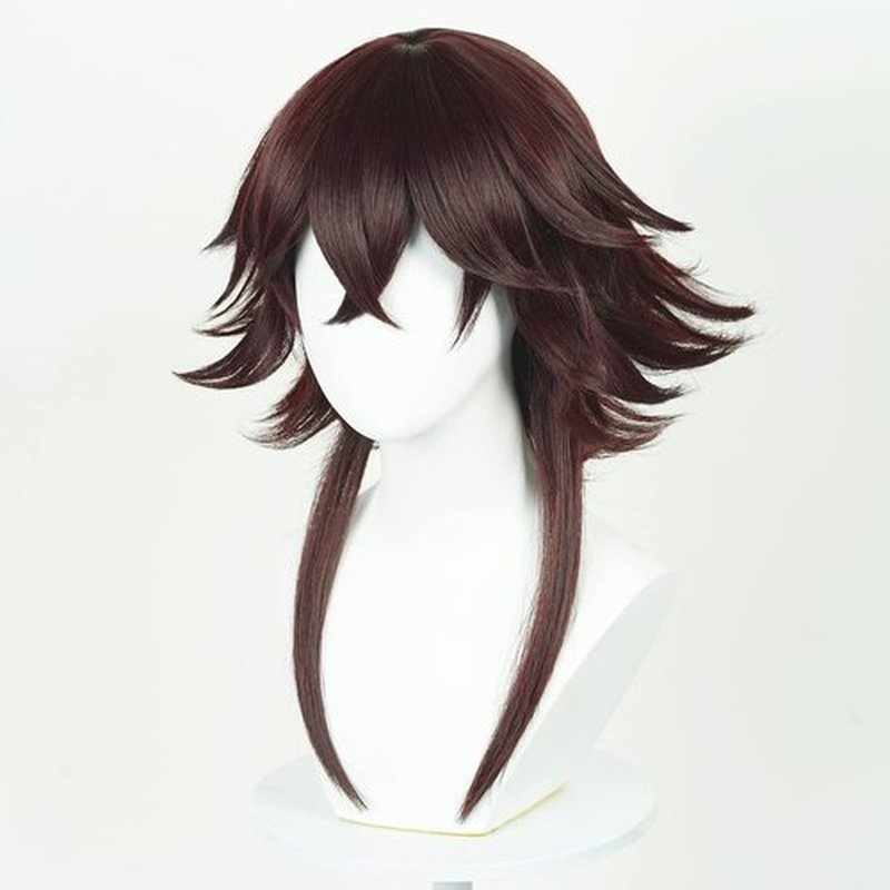 Short Brown Cosplay Wig Male Men Anime Layered Fluffy Character Costume Wig Heat Resistant Halloween Party Wig + Wig Cap (Brown)