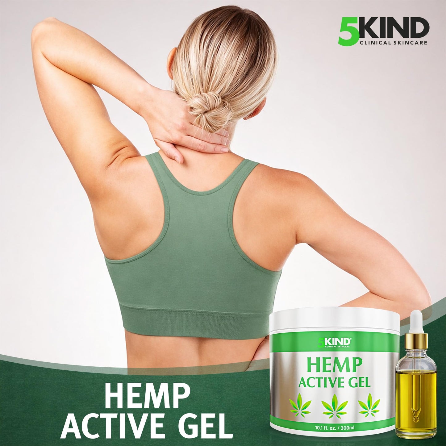 5kind Hemp Active Gel 10.1 fl oz - Hemp Cream Maximum Strength - Natural Topical Cream - Muscle Rub for Lower Back, Joints, Neck, Knees, Shoulders