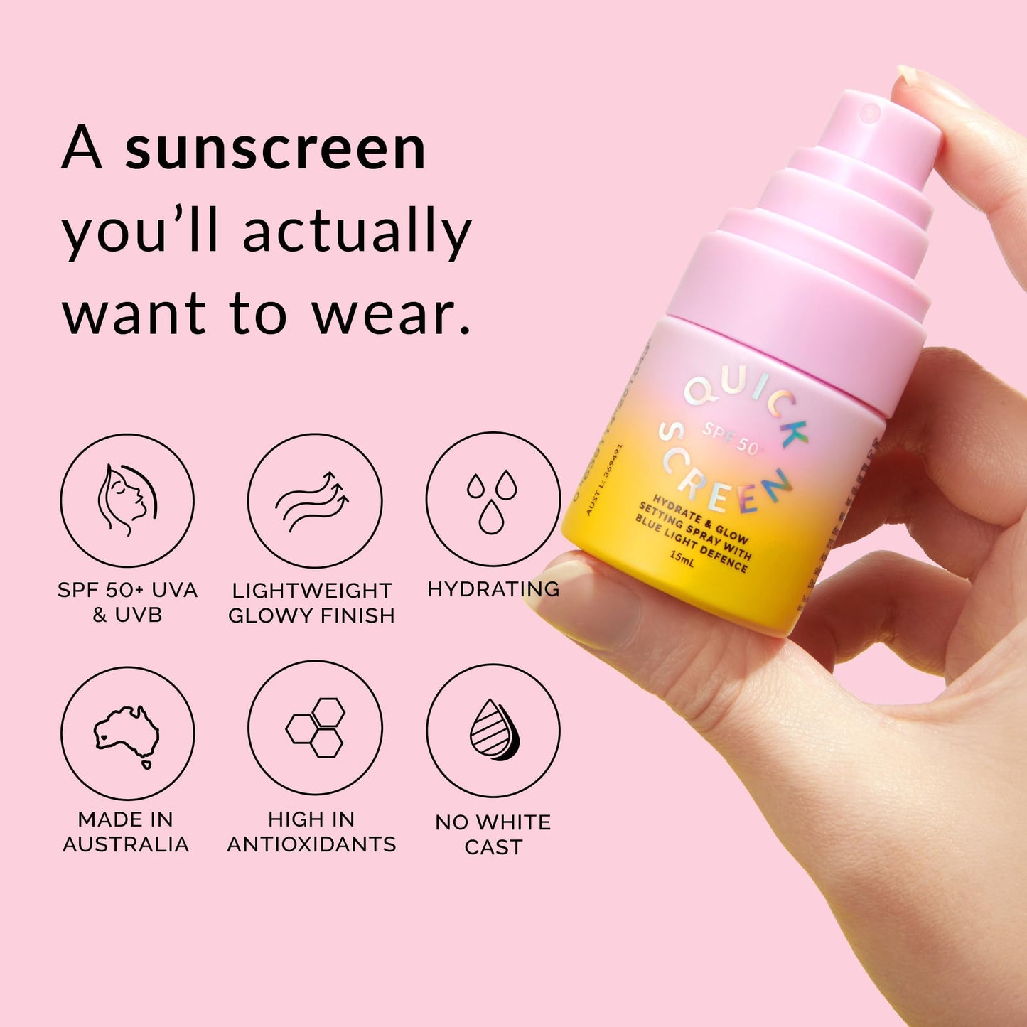 THE QUICK FLICK Sunscreen Prep 3-in-1 SPF 50+ Moisturizer, Primer & Blue Light Defense | Ultra-Lightweight, Fast Absorbing & Non-Greasy | Hydrating Setting Spray for Makeup | No White Cast | 15ml