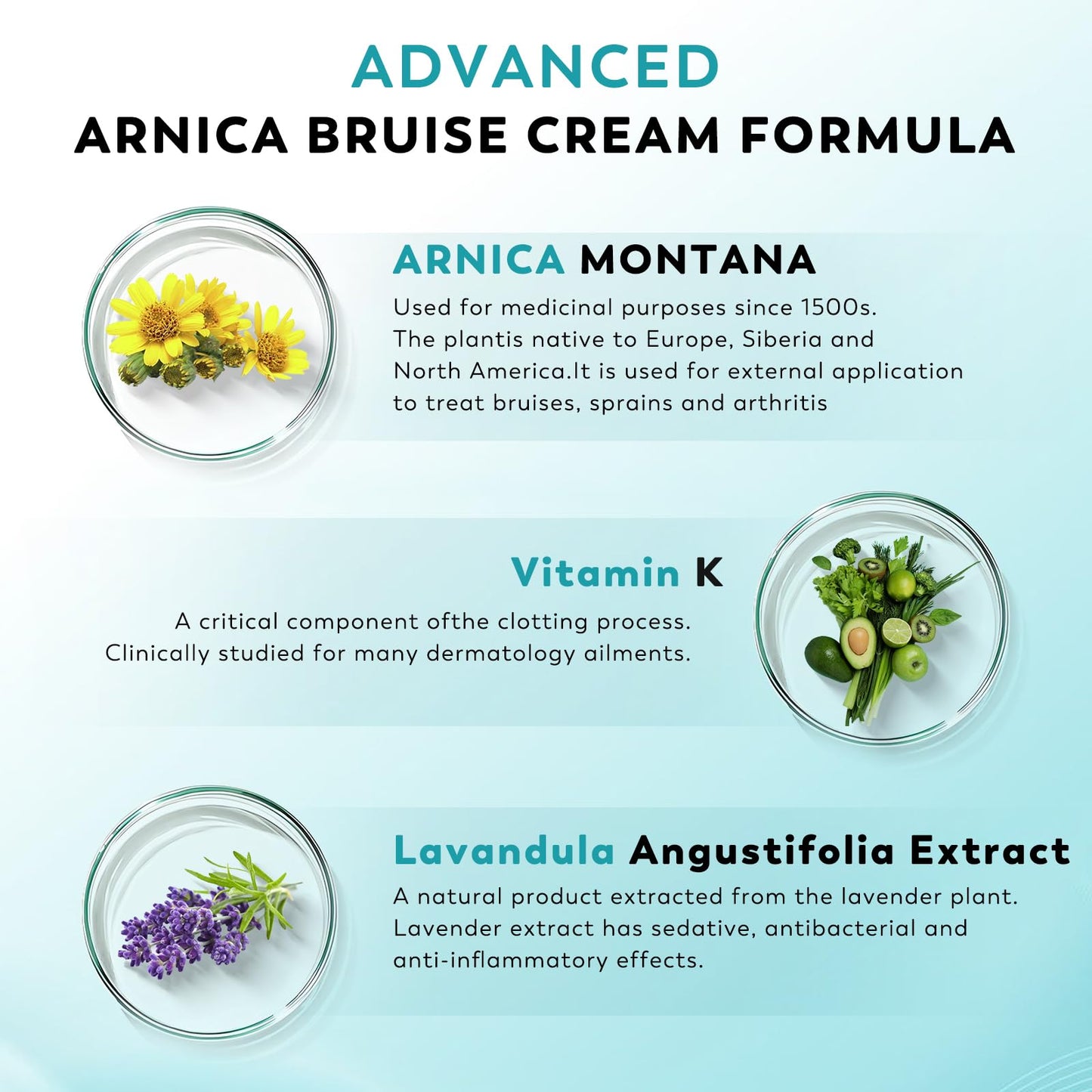 ACLINK Arnica Bruise Cream for Bruising & Swelling Relief, Arnica Montana with Vitamins K, C & E, Fast Absorbing Non-Greasy Moisturizing Cream for Thin Sensitive Skin on Face,Fragrance Free, 4.2 oz
