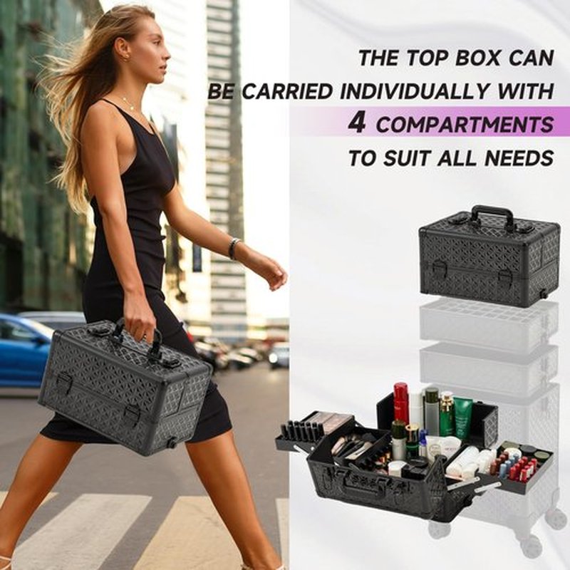 Leeora&Leekoo Portable Multi-Storey Nail Case for Nail Tech Organizer - Wheels Makeup Case Organizer, Cosmetic Case, Makeup Train Case, Make Up Case (Watercube Pattern)