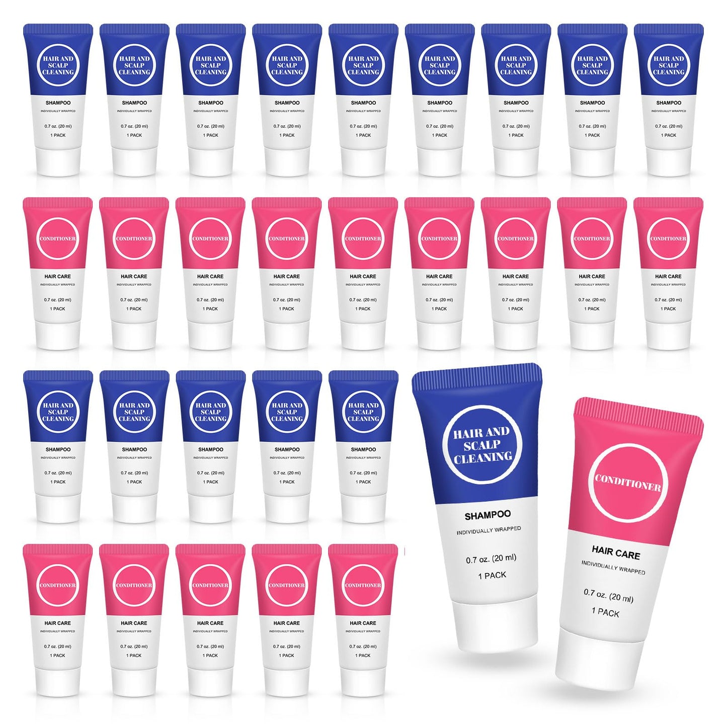 Travel Size Shampoo and Conditioner Set, Small Trial Hair Shampoo Sample Conditioner Kit Mini Toiletries Amenities for Men and Women, Cleansing for Hotel/Vacation/Homeless 0.7 Fl Oz (Pack of 60)