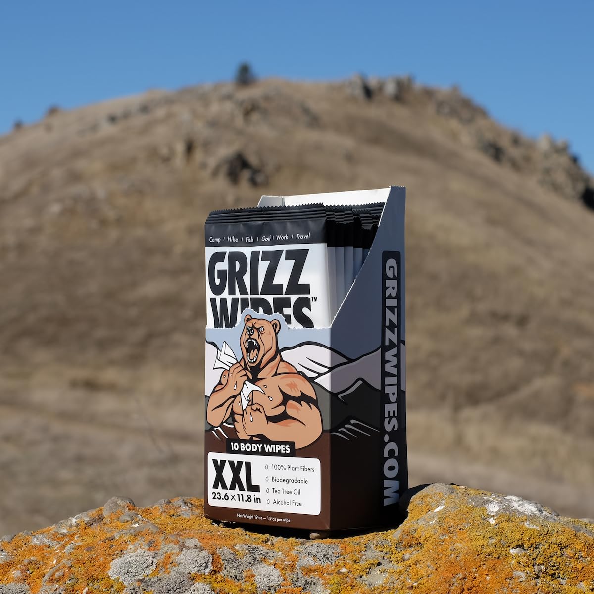 XXL Shower Wipes - Individually wrapped 23.6" * 11.6" large format body wipes. 100% plant fiber, Tea Tree oil infused, biodegradable, sustainably sourced. For face and body. Camp Fish Hunt Golf!