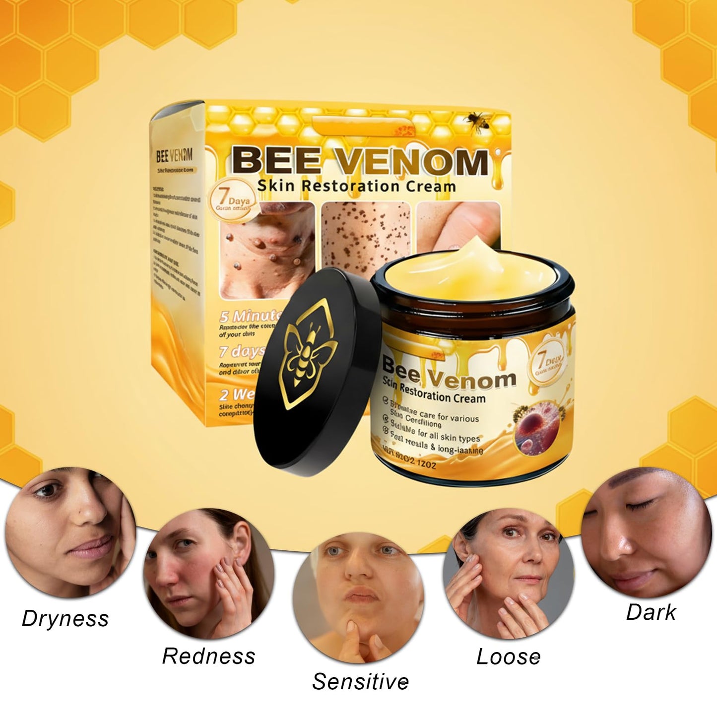 Charunee 2PCS Bee Venom Skin Restoration Cream, Bee Venom Comprehensive Cream, Natural and Safe, Firming Skins for All Skins Types