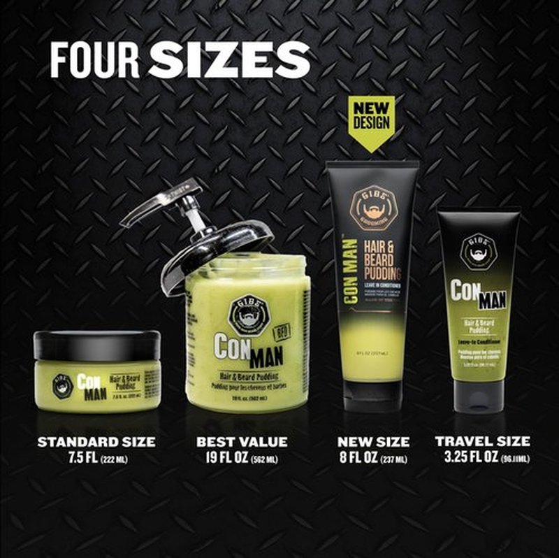 GIBS Con Man Hair & Beard Pudding - Leave In Conditioner - Curl Definer - Moisturizer - 8 oz Squeeze Tube