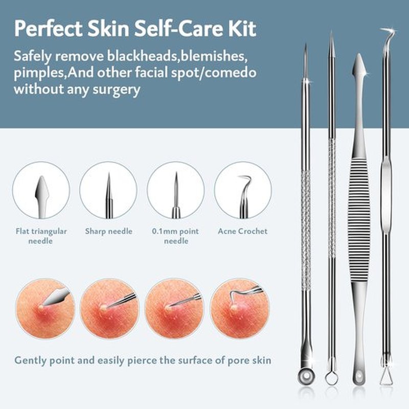 MENOLY Pimple Popper Tool Kit 10 Pcs, Pimple Blackhead Remover Tool Zit Popper for Blemish, Pimple Comedone Extractor Acne Tool for Blackheads, Acnes, Whiteheads Nose Face Tools with Leather Bag