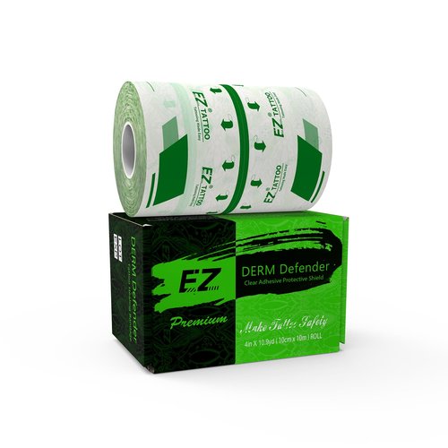 EZ Derm Defender Roll, Tattoo Aftercare Waterproof Bandage 4 inch X 10.9 Yard, Transparent Film Dressing Second Skin Healing Wrap Cover, Derm Shield Skin Protection Aftercare Tape