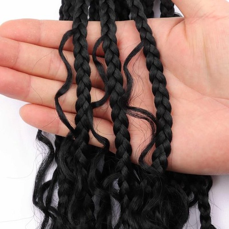 8 Packs Goddess Box Braids Crochet Hair 16 Inch Crochet Box Braids with Curly Ends Boho Bohemian Braids Crochet Braid Hair for Women (1B, 16 inch 8 pack)