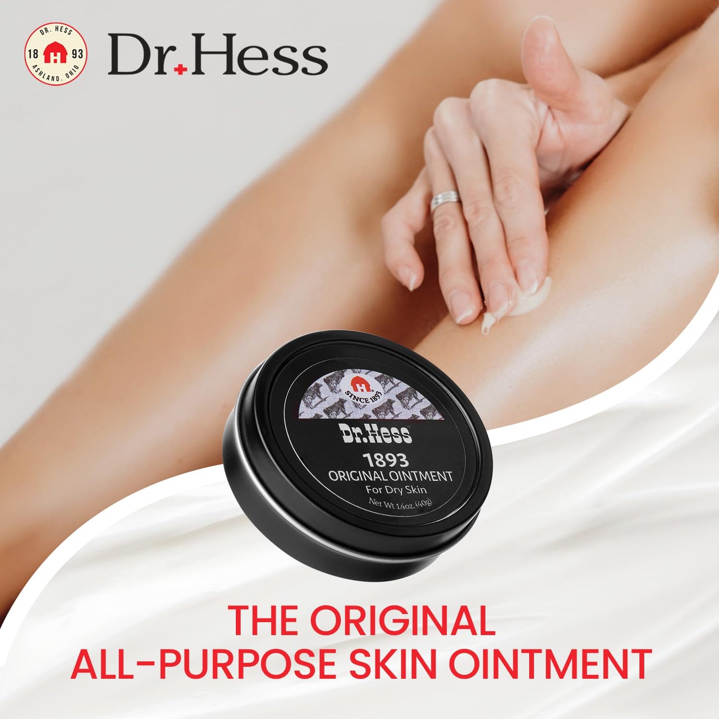 Dr. Hess' 1893 Original Udder Ointment, All-Purpose Nourishing Body Moisturizer for Healing Dry, Irritated Skin, Cracked Heels, Rashes, Chafing with Lanolin, Beeswax, & Eucalyptus Oil, 1.4 oz