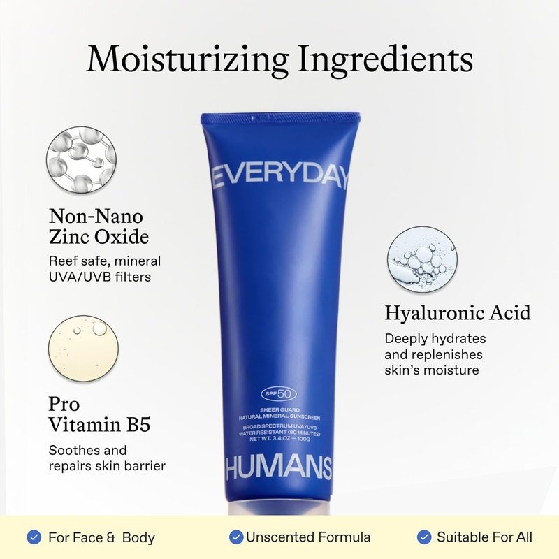 Sheer Guard Natural Mineral Sunscreen SPF 50 - Zinc Oxide, Reef-Friendly | Travel Size, Fragrance-Free, Water Resistant