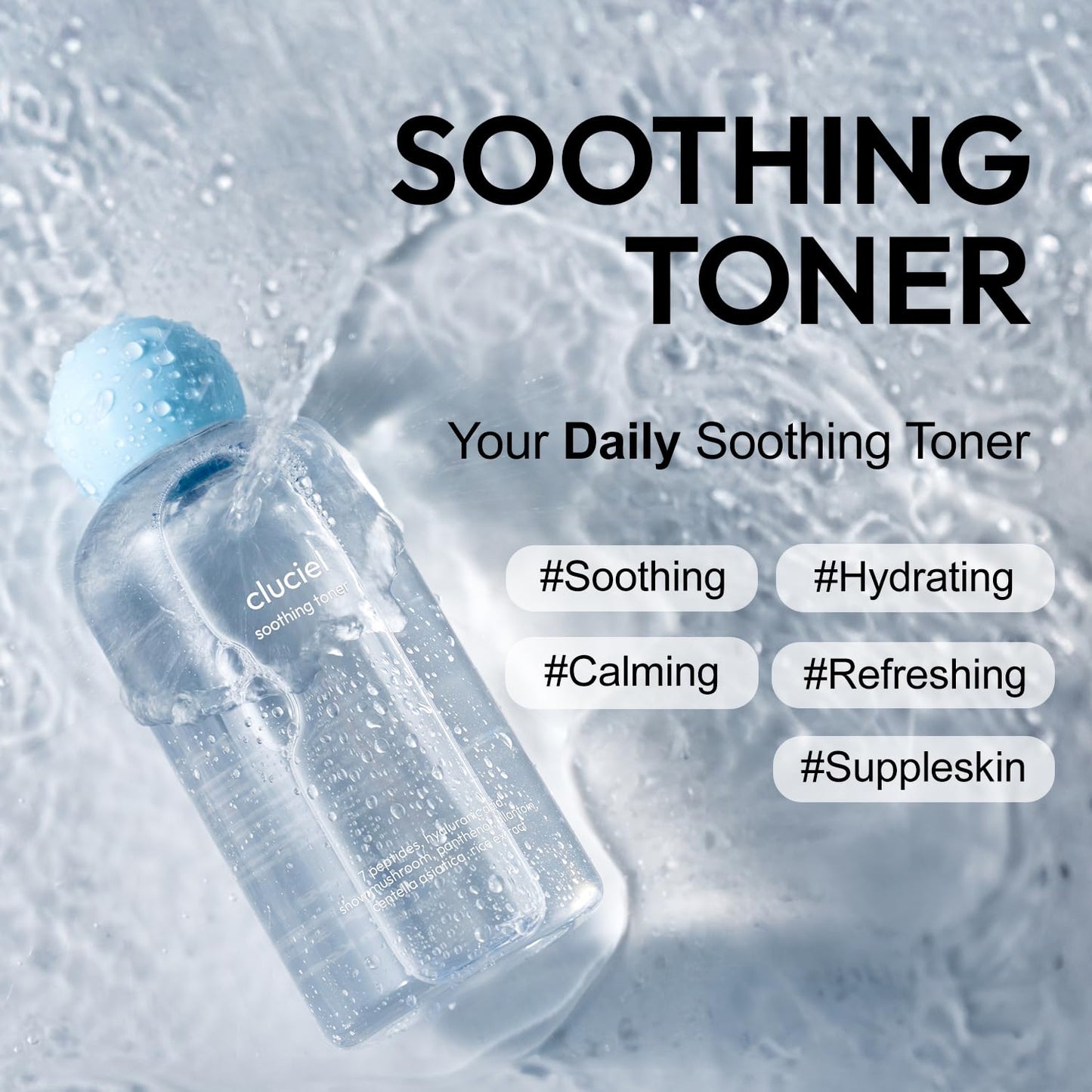 cluciel Soothing Toner I Soothing pH-Balanced Toner, Light-Weight, Calms Skin, Refreshing, Hydrating, Gentle Exfoliator, Cruelty Free (200ml / 6.76 fl.oz)