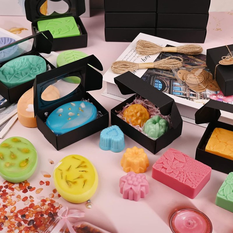 Black Soap Boxes - 32 PCS for Homemade Soap | Rectangular Gift Packaging with Window, 3.54 x 2.36 x 1.18 Inch