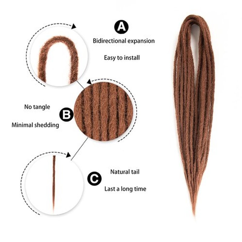 Double Ended Dreadlock Extensions 0.6CM Diameter Synthetic Hair 24Inch 10Strands Reggae Braids Hip-hop Style(Double Ended 10trands,30)