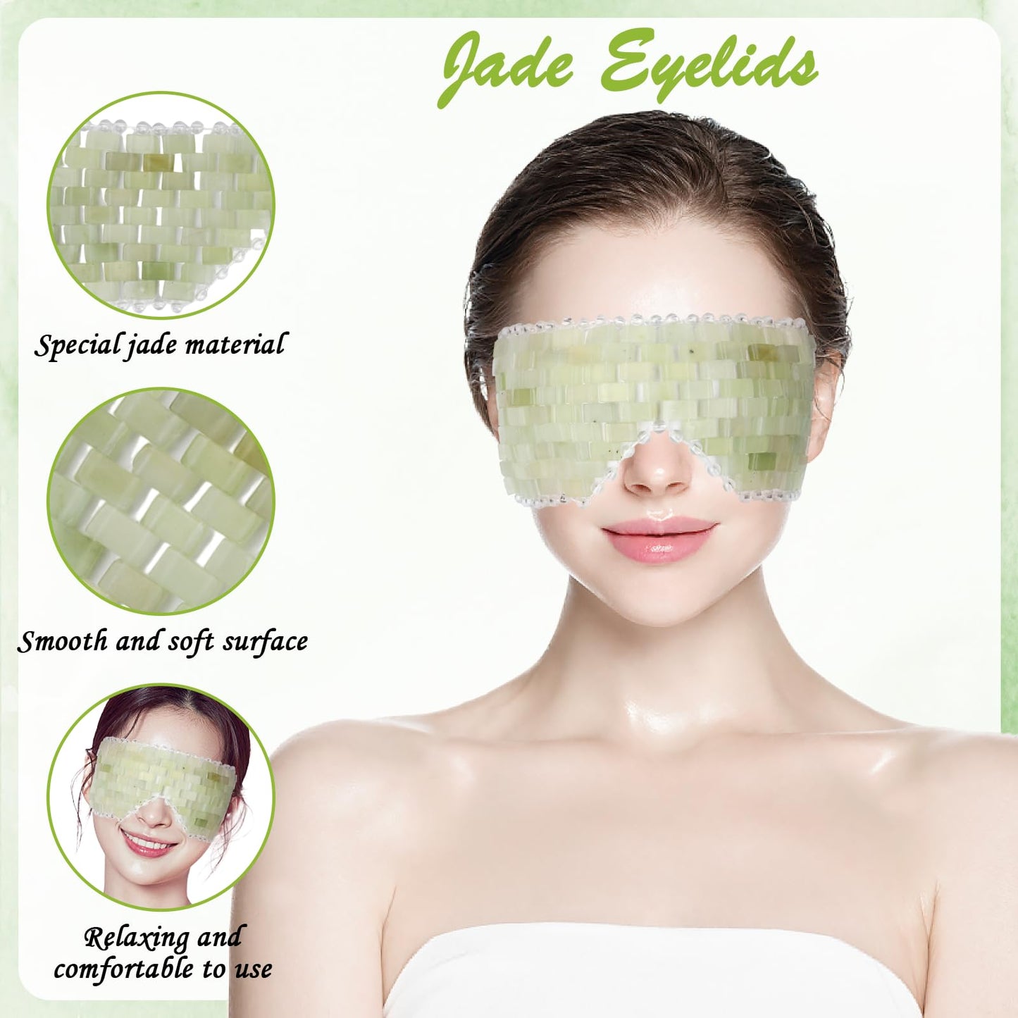 2 Pcs Jade Eye Mask and Scalp Massage Comb Set, Natural Jade Stone Hot & Cooling Eye Mask for Puffy Eyes & Help Soothe Eye Fatigue, Resin Scalp Massager Tool for Relaxation and Head Care (Light Green)