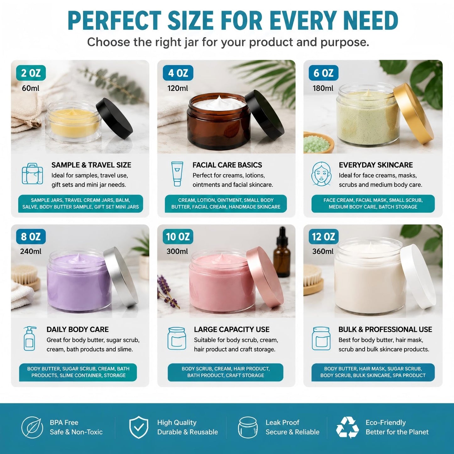 Dandat 24 Pcs 2/4/6/8/10/12oz Plastic Clear Jar Container with Gold Lid and Label, Empty Round PET Cosmetic Jars for Lotion, Cream, Body Butter, Sugar Scrub, Slime (8oz, Clear Jar with Gold Lid)