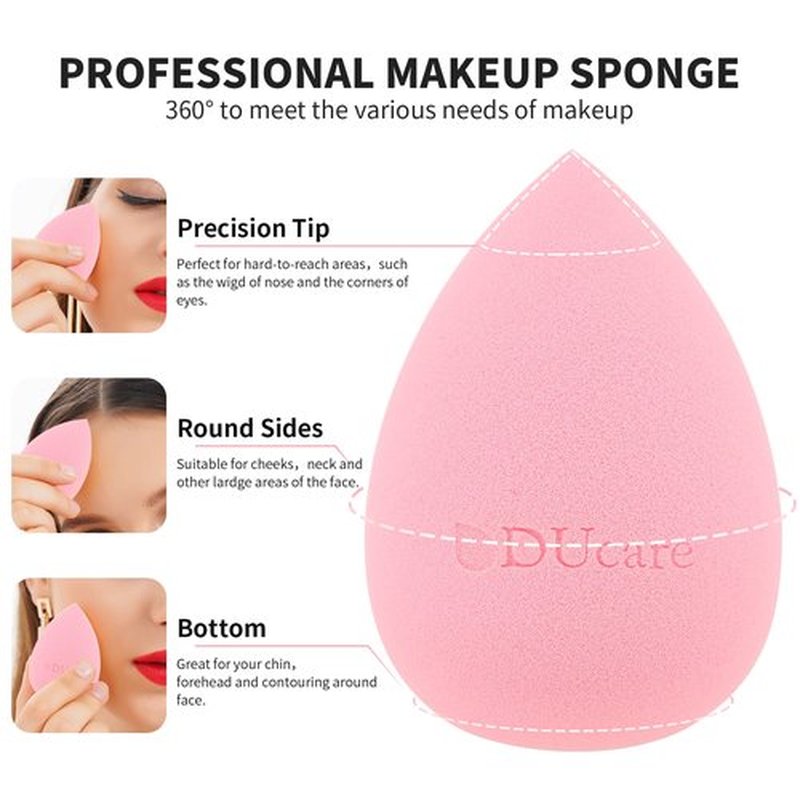 DUcare Foundation Brush with Makeup Sponges Puff Flat Top Kabuki Brush for Liquid Blending Mineral Powder Buffing Stippling