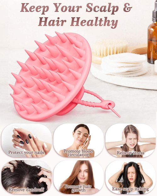 Manmihealth Silicone Hair Scalp Massager & Soft Bath Glove Set 2 PCS, Extra-Large Shampoo Scalp Brush with Body & Face Scrubber for All Hair Skin Types with a Free Silicone Strap&Hook Style 1(Pink*2)