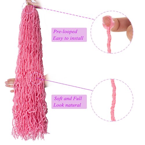 ZRQ Pink 36 Inch New Faux Locs Hair 3Packs Pre-Looped Goddess Locs Curly Wavy Soft Locs Crochet braids Dreadlocs Hair Afro Roots Synthetic Hair Extensions (36 Inch, PINK#)