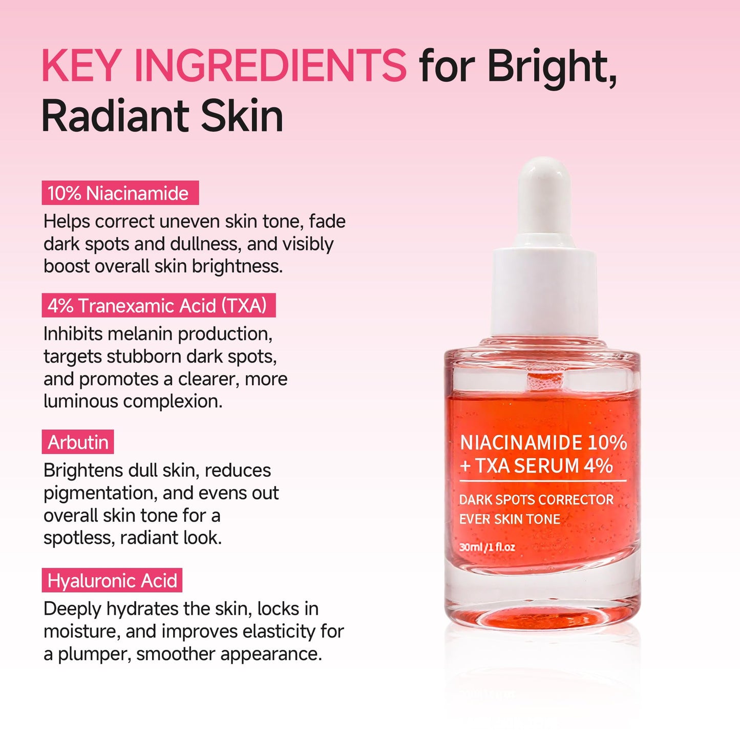 Niacinamide 10% + TXA 4% Serum: Hyaluronic Acid Tranexamic Acid Facial Serum for Face Dark Spot Refining Anti-Aging Redness Radiant Korean Skin Care for Face 30ml /1.01 fl.oz