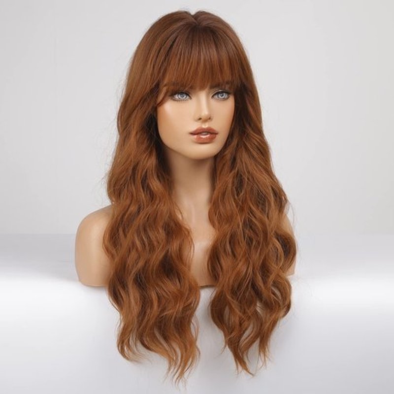 HAIRCUBE Ombre Auburn Wig with Bangs Long Curly Wig with Bangs orange wig Natural Appearance Heat-Resistant Synthetic Wig Suitable for Fashionable Women