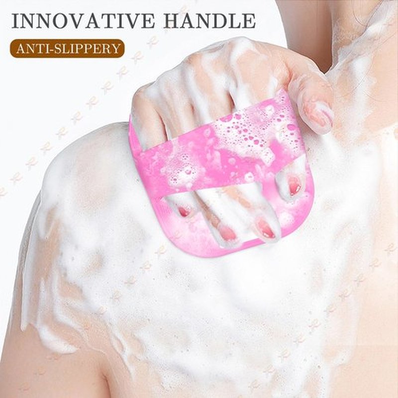 Silicone Body Scrubber for Women, Friendly Shower Body Scrubber for Sensitive Skin, Silicone Loofah Body Scrubber for Showering with Richer Foam Bristles and Anti-Slippery Handle, Pink