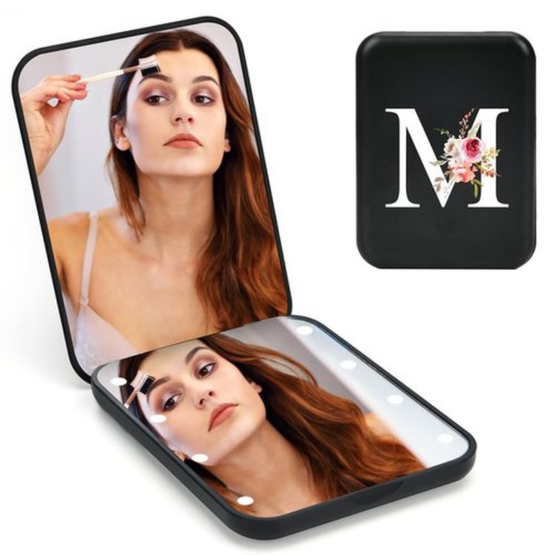 Personalized Gifts for Women Initial compact mirror with Light,Preppy Stuff LED mirror 1X/3X magnifying mirror,Travel mirror,Mini Makeup mirror,Folding Pocket Mirror for Girls Women Bridesmaid Gifts