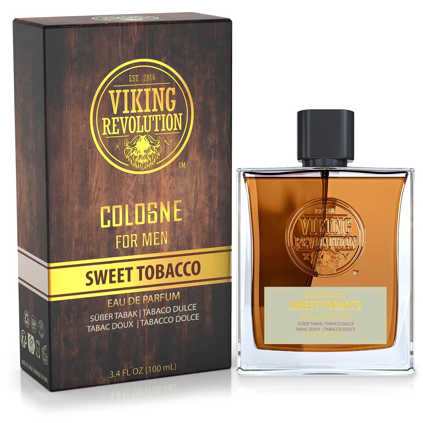 Viking Revolution Sweet Tobacco Cologne for Men - Eau de Parfum - With notes of Tonka Bean, Clementine, Cinnamon, Vanilla, Tobacco, Musk, Ambergris, Leather, Agastache - Gifts for Men 3.5 Fl Oz
