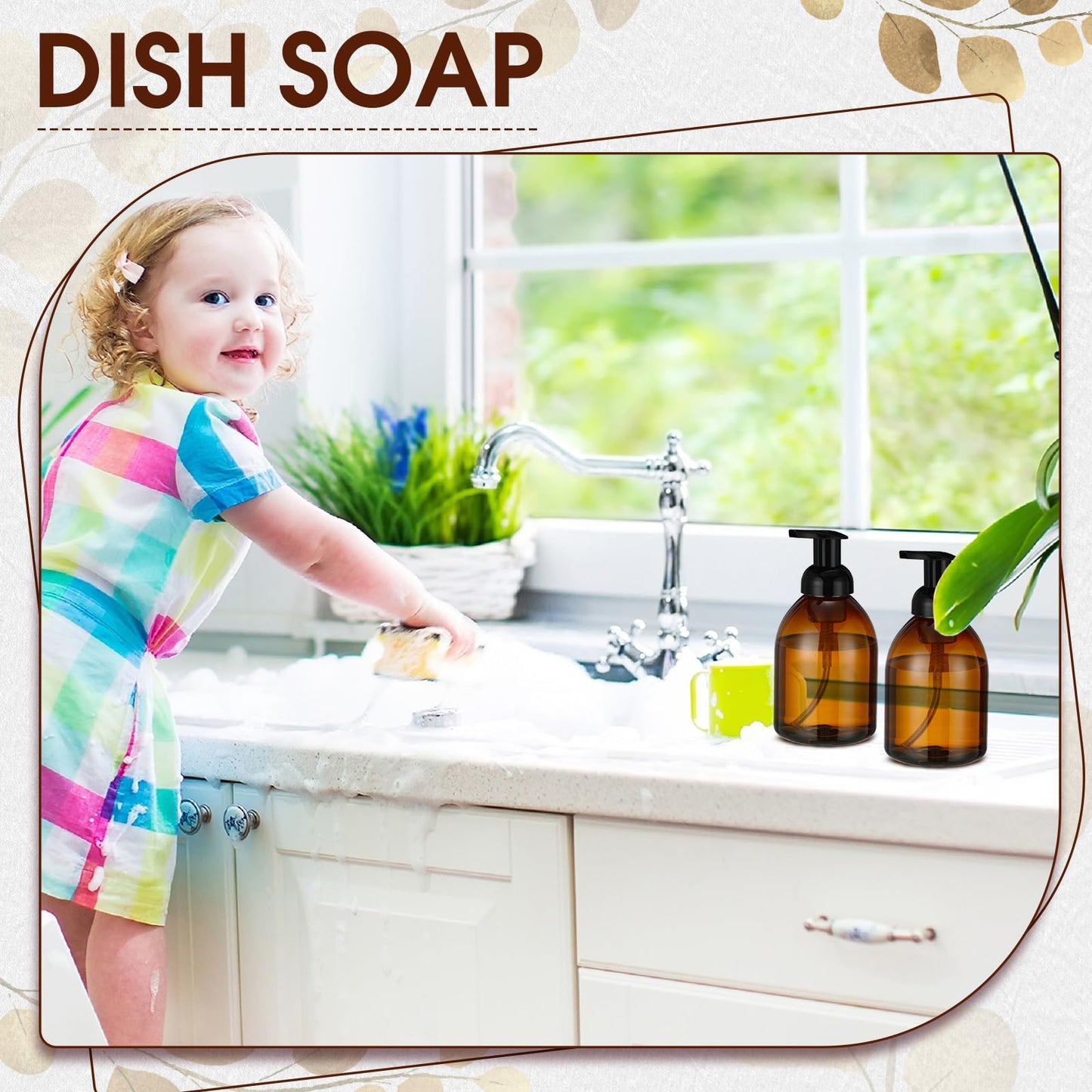 Uiifan 16 Pcs 17 oz Amber Foaming Soap Dispenser Refillable Foam Pump Bottle Liquid Plastic Container for Kitchen Bathroom Commercial Concentrated or Regular Shampoo Body Wash Dish Liquid Soap