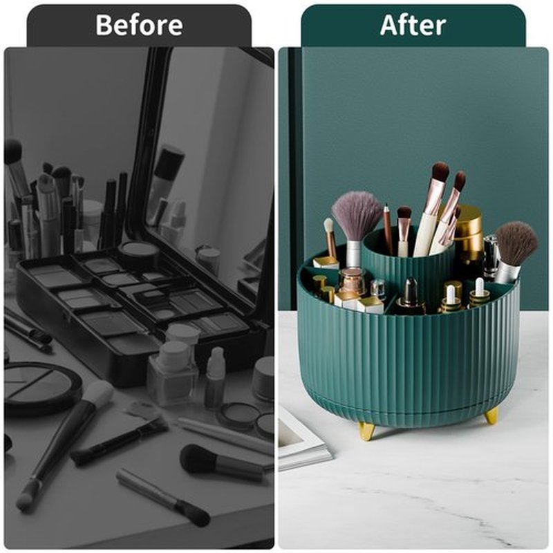 360° Rotate Makeup Brush Holder Organizer, Makeup Organizers Countertop, Makeup organization and Skincare Storage for Vanity, Desktop, Bathroom (Green)