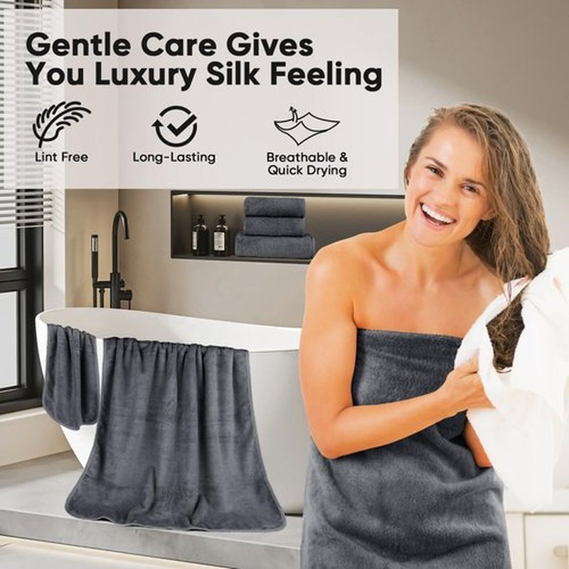Orighty 6-Piece Towel Set - Soft & Lightweight - 2 Bath Towels, 2 Hand Towels, and 2 Wash Cloths - Absorbent & Quick Drying Microfiber Towel for Multipurpose, Bathroom, Gym, Sport, Yoga, Travel-Grey