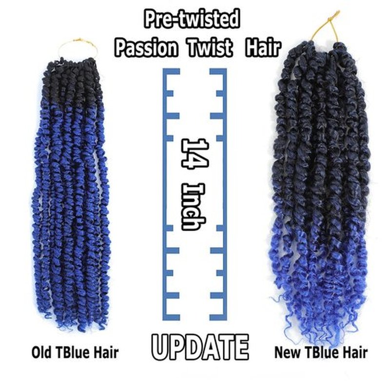 Bestlove Blue Pretwisted Passion Twist Crochet Hair 14 Inch 8 Packs Pre-looped Ombre Blue Crochet Hair Water Wave Passion Twist Braiding Hair Extensions for Black Women