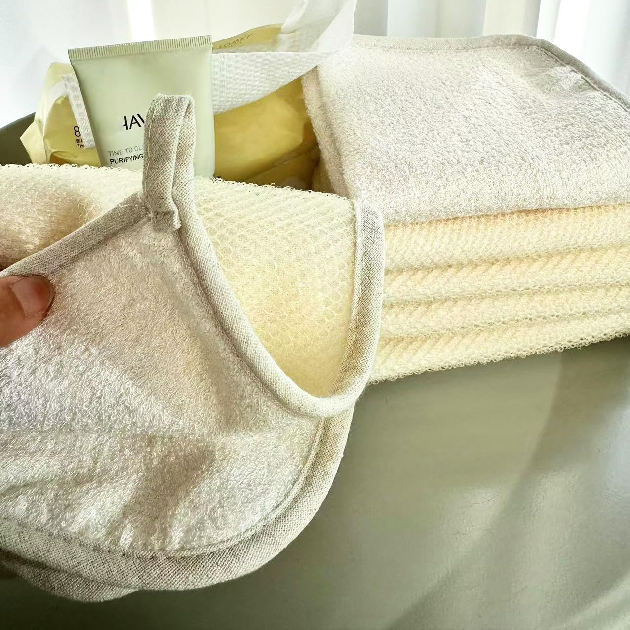 6 Pack Exfoliating Face Body Wash Cloths Towel Two Side Soft Weave Bath Cloth Exfoliating Scrubbing Massage Bath Towel for Women and Man