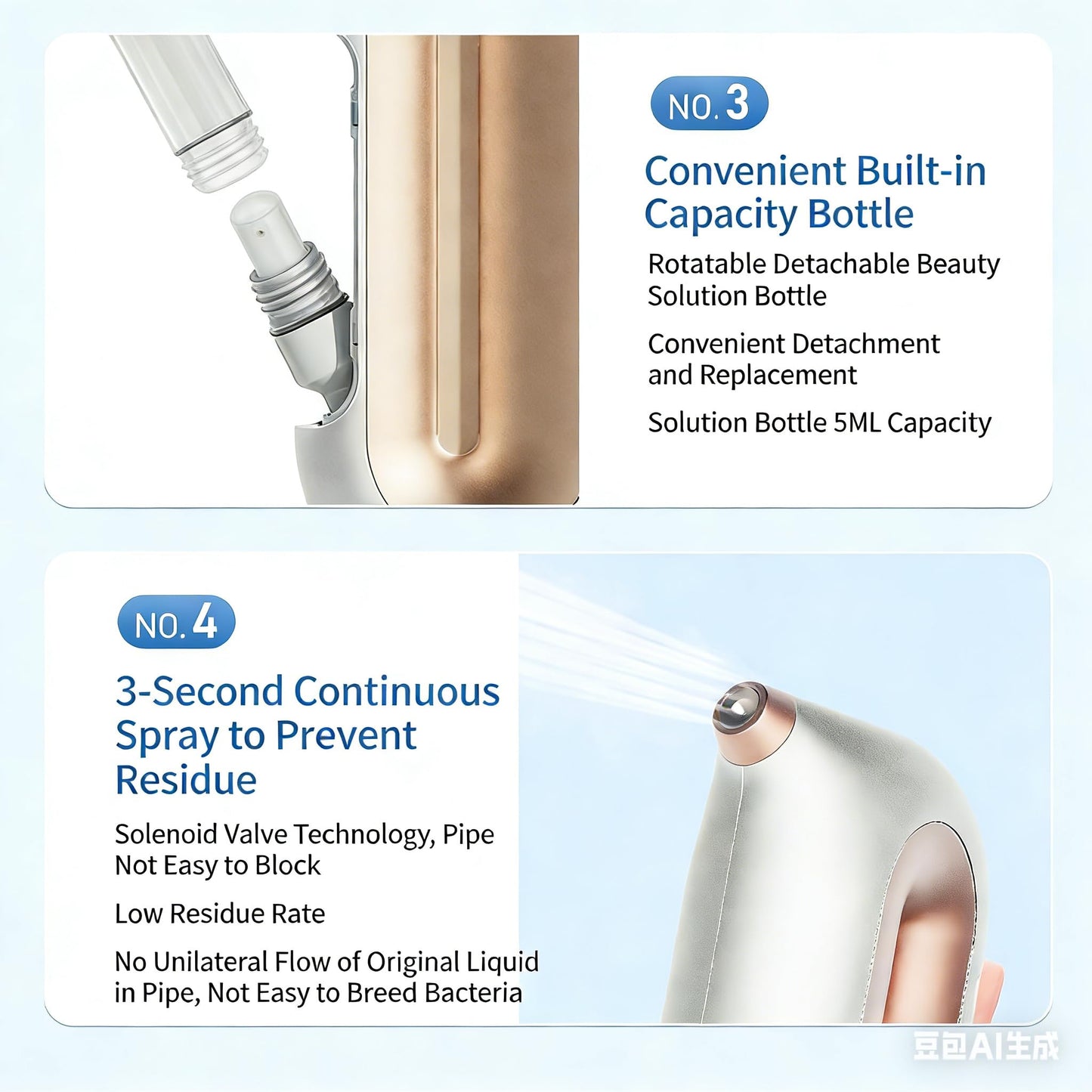 Handheld Needle-Free Oxygen Facial Machine, High Pressure Nano Mist Sprayer for at-Home Face Hydration and Brightening, White and Gold