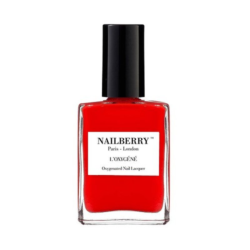 Nailberry L'Oxygéné Oxygenated Nail Lacquer | Cherry Chérie | Light & Bright Red-Orange Opaque | UV Protected Long-Wear Nail Polish | 12-Free | Vegan | Certified Halal | Cruelty & Gluten Free | 15 ml