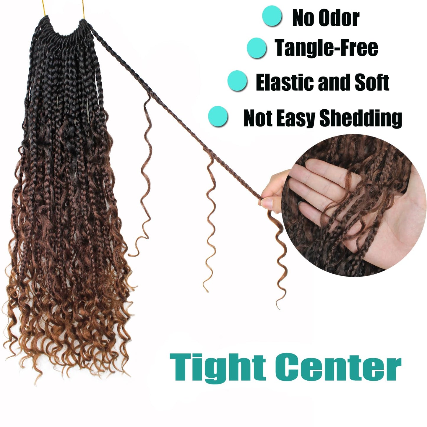 9 Pack Boho Box Braids Crochet Hair - 18 Inch Pre-looped Goddess Box Braids Crochet Hair Bohemian Crochet Boho Crochet Braids With Curly Ends Synthetic Crochet Hair For Women（18 Inch,1B/4/30)