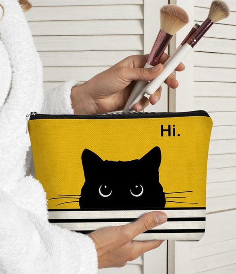 BARPERY Cat Makeup Bag,Cat Gifts，Black Cat Purse,Gifts For Cat Lovers,Small Cute Makeup Bag Cosmetic Bag For Women Teen Girls,Birthday Gift,Cat Owners Gifts,Cat Lady Gifts For Women(Yellow)