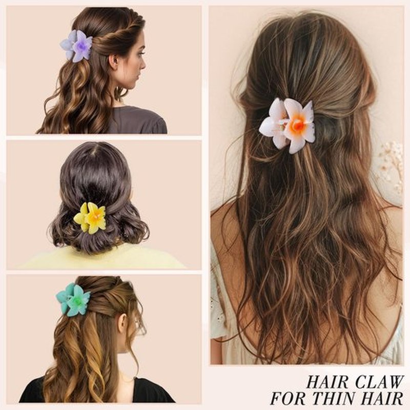 obeoby 8 Pcs Flower Claw Clips, Medium Hair Claw Clips for Thin Hair Hawaiian Flower Hair Clips Hibiscus Claw Clips Hair Accessories for Women Girls, Bright colors